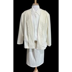 Vintage Pablo Collection Elegant Skirt Suit 3 Pc Set Womens 20 Ivory USA Made